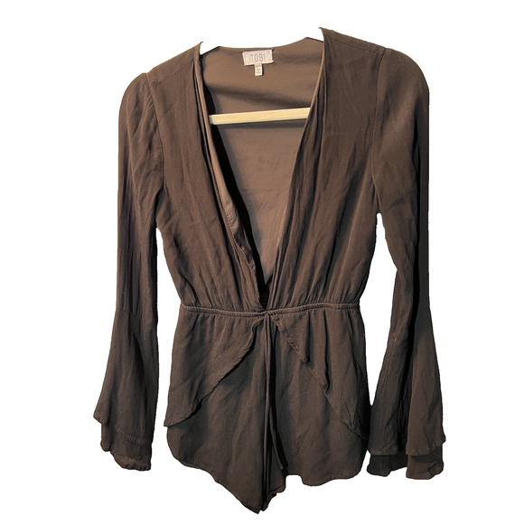 Tobi Romper Womens XS Black Wrap Long Sleeve Boho Festival Flowy Bell Sleeves - Picture 1 of 13
